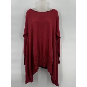 ISLE by Melis Kojan Large Hi Lo Hem Sweater Burgundy Sharkbite Long Sleeve